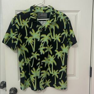 Brooklyn Cloth Hawaiian short sleeve button shirt size small black palm tree